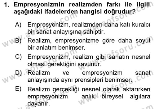 Batı Edebiyatında Akımlar 2 Dersi 2024 - 2025 Yılı (Vize) Ara Sınav Soruları 1. Soru