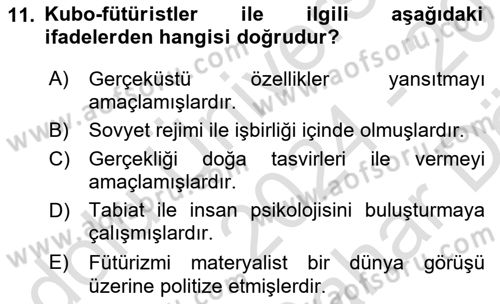 Batı Edebiyatında Akımlar 2 Dersi 2024 - 2025 Yılı (Vize) Ara Sınav Soruları 11. Soru