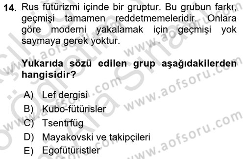 Batı Edebiyatında Akımlar 2 Dersi 2024 - 2025 Yılı (Vize) Ara Sınav Soruları 14. Soru