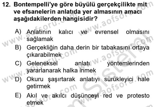 Batı Edebiyatında Akımlar 2 Dersi 2024 - 2025 Yılı (Final) Dönem Sonu Sınav Soruları 12. Soru