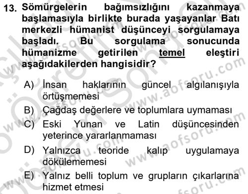 Batı Edebiyatında Akımlar 2 Dersi 2024 - 2025 Yılı (Final) Dönem Sonu Sınav Soruları 13. Soru