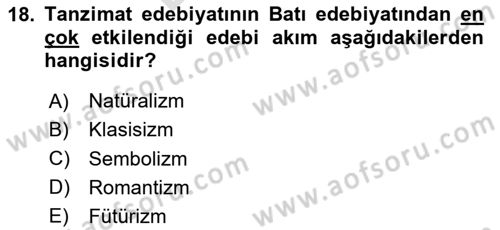 Batı Edebiyatında Akımlar 2 Dersi 2024 - 2025 Yılı (Final) Dönem Sonu Sınav Soruları 18. Soru