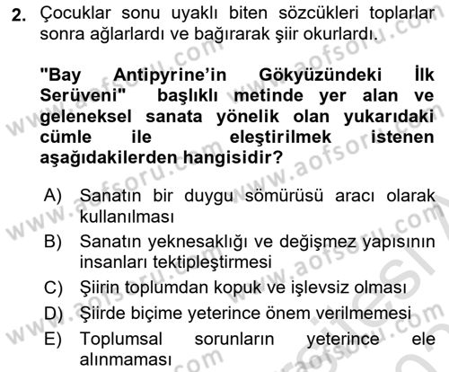 Batı Edebiyatında Akımlar 2 Dersi 2024 - 2025 Yılı (Final) Dönem Sonu Sınav Soruları 2. Soru