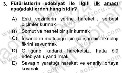 Batı Edebiyatında Akımlar 2 Dersi 2024 - 2025 Yılı (Final) Dönem Sonu Sınav Soruları 3. Soru