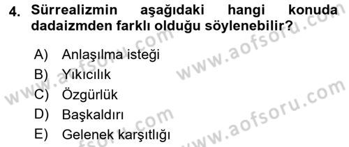 Batı Edebiyatında Akımlar 2 Dersi 2024 - 2025 Yılı (Final) Dönem Sonu Sınav Soruları 4. Soru