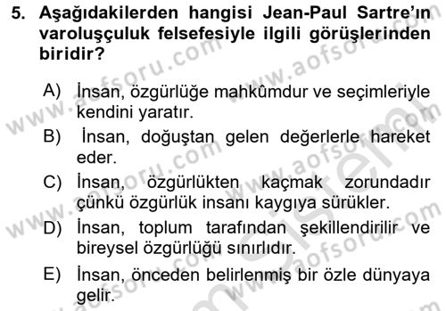 Batı Edebiyatında Akımlar 2 Dersi 2024 - 2025 Yılı (Final) Dönem Sonu Sınav Soruları 5. Soru