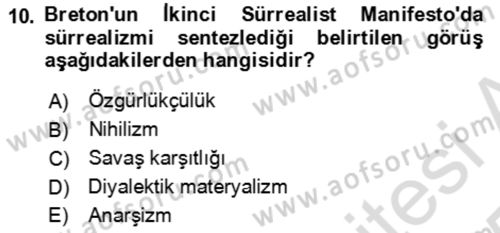 Batı Edebiyatında Akımlar 2 Dersi 2024 - 2025 Yılı Yaz Okulu Sınav Soruları 10. Soru