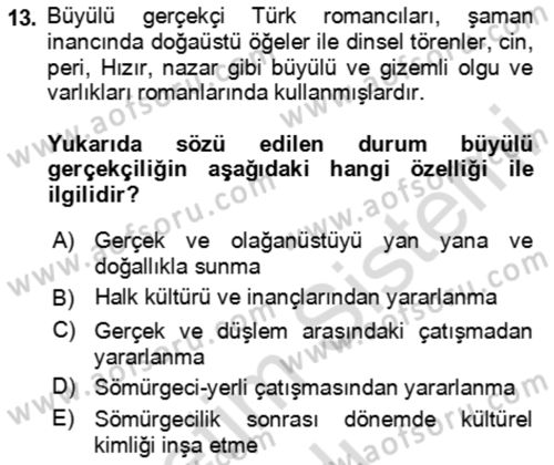 Batı Edebiyatında Akımlar 2 Dersi 2024 - 2025 Yılı Yaz Okulu Sınav Soruları 13. Soru