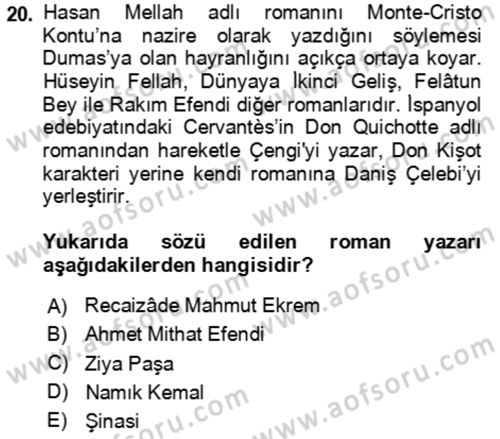 Batı Edebiyatında Akımlar 2 Dersi 2024 - 2025 Yılı Yaz Okulu Sınav Soruları 20. Soru