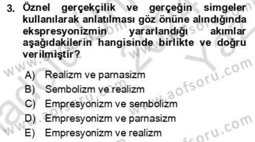 Batı Edebiyatında Akımlar 2 Dersi 2024 - 2025 Yılı Yaz Okulu Sınav Soruları 3. Soru