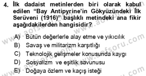Batı Edebiyatında Akımlar 2 Dersi 2024 - 2025 Yılı Yaz Okulu Sınav Soruları 4. Soru