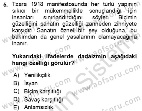 Batı Edebiyatında Akımlar 2 Dersi 2024 - 2025 Yılı Yaz Okulu Sınav Soruları 5. Soru