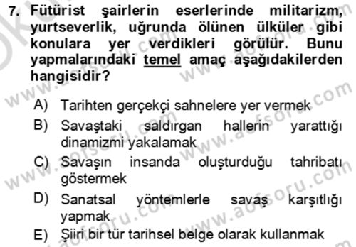 Batı Edebiyatında Akımlar 2 Dersi 2024 - 2025 Yılı Yaz Okulu Sınav Soruları 7. Soru