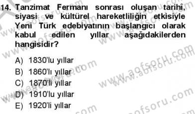 Yeni Türk Edebiyatına Giriş 1 Dersi Ara Sınavı Deneme Sınav Soruları 14. Soru