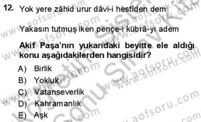 Yeni Türk Edebiyatına Giriş 1 Dersi 2012 - 2013 Yılı (Final) Dönem Sonu Sınav Soruları 12. Soru