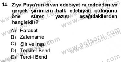 Yeni Türk Edebiyatına Giriş 1 Dersi 2012 - 2013 Yılı (Final) Dönem Sonu Sınav Soruları 14. Soru