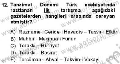 Yeni Türk Edebiyatına Giriş 1 Dersi 2013 - 2014 Yılı (Final) Dönem Sonu Sınav Soruları 12. Soru