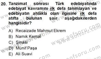 Yeni Türk Edebiyatına Giriş 1 Dersi Ara Sınavı Deneme Sınav Soruları 20. Soru