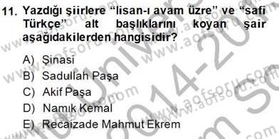 Yeni Türk Edebiyatına Giriş 1 Dersi 2014 - 2015 Yılı (Final) Dönem Sonu Sınav Soruları 11. Soru