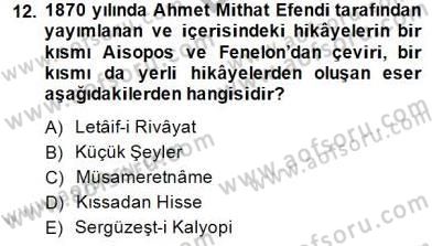 Yeni Türk Edebiyatına Giriş 1 Dersi 2014 - 2015 Yılı (Final) Dönem Sonu Sınav Soruları 12. Soru