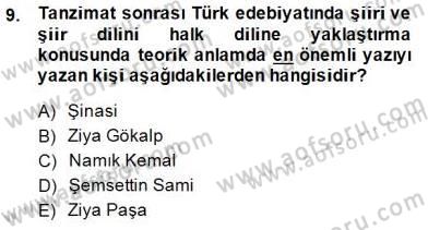 Yeni Türk Edebiyatına Giriş 1 Dersi 2014 - 2015 Yılı (Final) Dönem Sonu Sınav Soruları 9. Soru