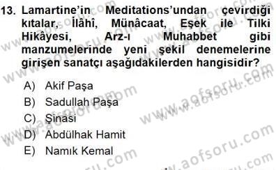 Yeni Türk Edebiyatına Giriş 1 Dersi 2015 - 2016 Yılı (Final) Dönem Sonu Sınav Soruları 13. Soru