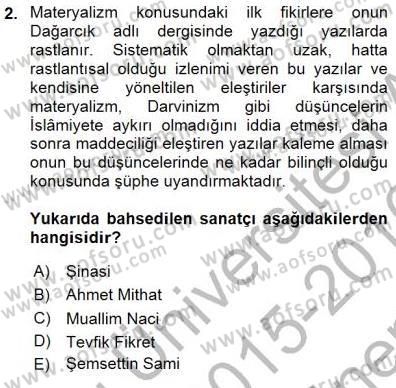 Yeni Türk Edebiyatına Giriş 1 Dersi 2015 - 2016 Yılı (Final) Dönem Sonu Sınav Soruları 2. Soru