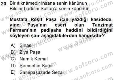 Yeni Türk Edebiyatına Giriş 1 Dersi 2015 - 2016 Yılı (Final) Dönem Sonu Sınav Soruları 20. Soru