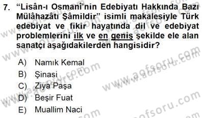 Yeni Türk Edebiyatına Giriş 1 Dersi 2015 - 2016 Yılı (Final) Dönem Sonu Sınav Soruları 7. Soru