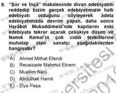 Yeni Türk Edebiyatına Giriş 1 Dersi 2015 - 2016 Yılı (Final) Dönem Sonu Sınav Soruları 8. Soru