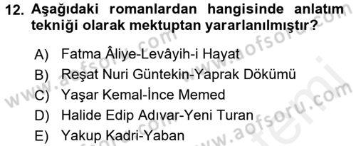 Yeni Türk Edebiyatına Giriş 1 Dersi 2017 - 2018 Yılı (Final) Dönem Sonu Sınav Soruları 12. Soru