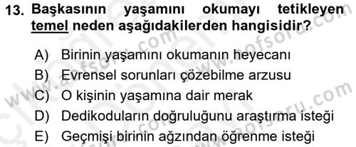 Yeni Türk Edebiyatına Giriş 1 Dersi 2017 - 2018 Yılı (Final) Dönem Sonu Sınav Soruları 13. Soru