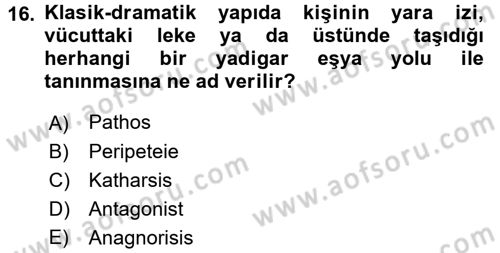 Yeni Türk Edebiyatına Giriş 1 Dersi 2017 - 2018 Yılı (Final) Dönem Sonu Sınav Soruları 16. Soru