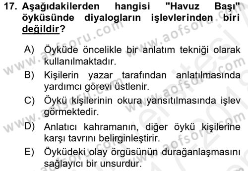 Yeni Türk Edebiyatına Giriş 1 Dersi 2017 - 2018 Yılı (Final) Dönem Sonu Sınav Soruları 17. Soru