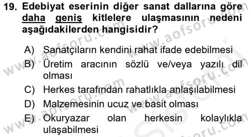 Yeni Türk Edebiyatına Giriş 1 Dersi 2017 - 2018 Yılı (Final) Dönem Sonu Sınav Soruları 19. Soru