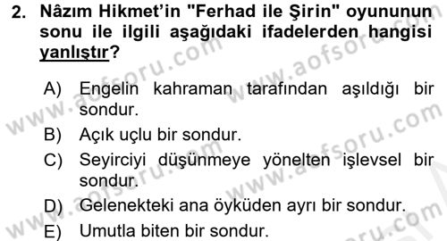 Yeni Türk Edebiyatına Giriş 1 Dersi 2017 - 2018 Yılı (Final) Dönem Sonu Sınav Soruları 2. Soru