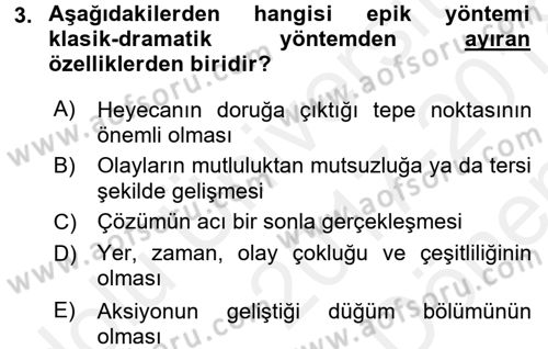 Yeni Türk Edebiyatına Giriş 1 Dersi 2017 - 2018 Yılı (Final) Dönem Sonu Sınav Soruları 3. Soru