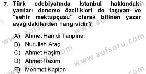 Yeni Türk Edebiyatına Giriş 1 Dersi 2017 - 2018 Yılı (Final) Dönem Sonu Sınav Soruları 7. Soru