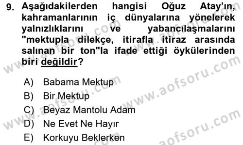 Yeni Türk Edebiyatına Giriş 1 Dersi 2017 - 2018 Yılı (Final) Dönem Sonu Sınav Soruları 9. Soru