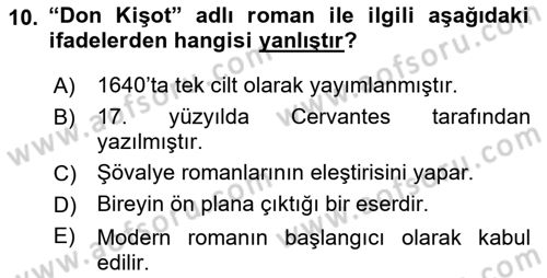 Yeni Türk Edebiyatına Giriş 1 Dersi Ara Sınavı Deneme Sınav Soruları 10. Soru