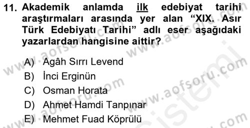 Yeni Türk Edebiyatına Giriş 1 Dersi Ara Sınavı Deneme Sınav Soruları 11. Soru