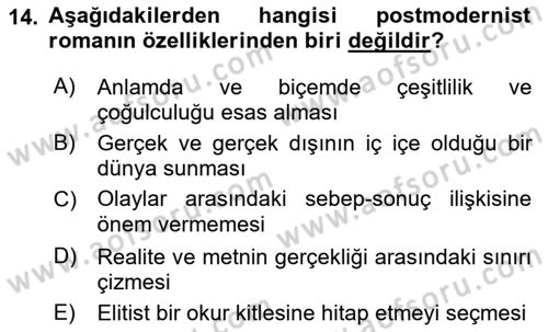 Yeni Türk Edebiyatına Giriş 1 Dersi Ara Sınavı Deneme Sınav Soruları 14. Soru
