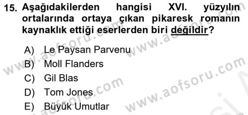 Yeni Türk Edebiyatına Giriş 1 Dersi Ara Sınavı Deneme Sınav Soruları 15. Soru