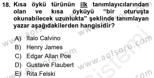 Yeni Türk Edebiyatına Giriş 1 Dersi 2018 - 2019 Yılı (Vize) Ara Sınav Soruları 18. Soru
