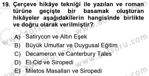 Yeni Türk Edebiyatına Giriş 1 Dersi Ara Sınavı Deneme Sınav Soruları 19. Soru