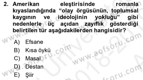 Yeni Türk Edebiyatına Giriş 1 Dersi Ara Sınavı Deneme Sınav Soruları 2. Soru