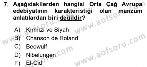 Yeni Türk Edebiyatına Giriş 1 Dersi 2018 - 2019 Yılı (Vize) Ara Sınav Soruları 7. Soru