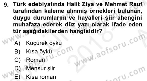 Yeni Türk Edebiyatına Giriş 1 Dersi 2018 - 2019 Yılı (Vize) Ara Sınav Soruları 9. Soru