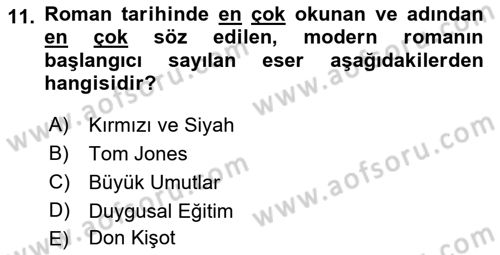 Yeni Türk Edebiyatına Giriş 1 Dersi 2018 - 2019 Yılı (Final) Dönem Sonu Sınav Soruları 11. Soru