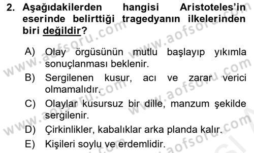 Yeni Türk Edebiyatına Giriş 1 Dersi 2018 - 2019 Yılı (Final) Dönem Sonu Sınav Soruları 2. Soru